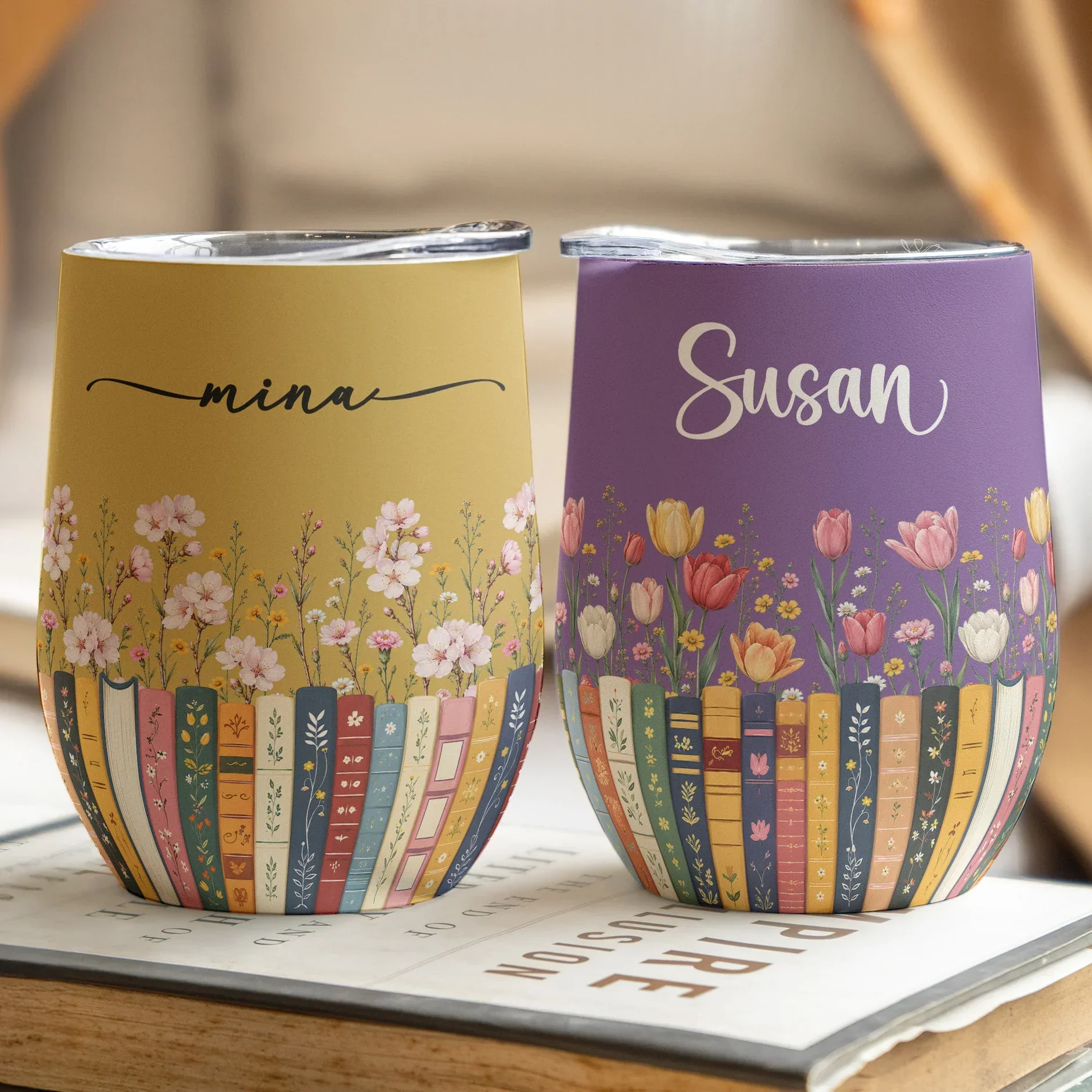 Personalized Book Lover Eggshell Cup, Floral Library Design, Unique Creative Gift for Readers - Image 4