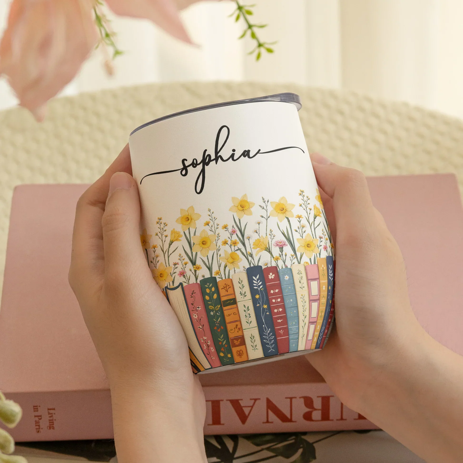 Personalized Book Lover Eggshell Cup, Floral Library Design, Unique Creative Gift for Readers - Image 5