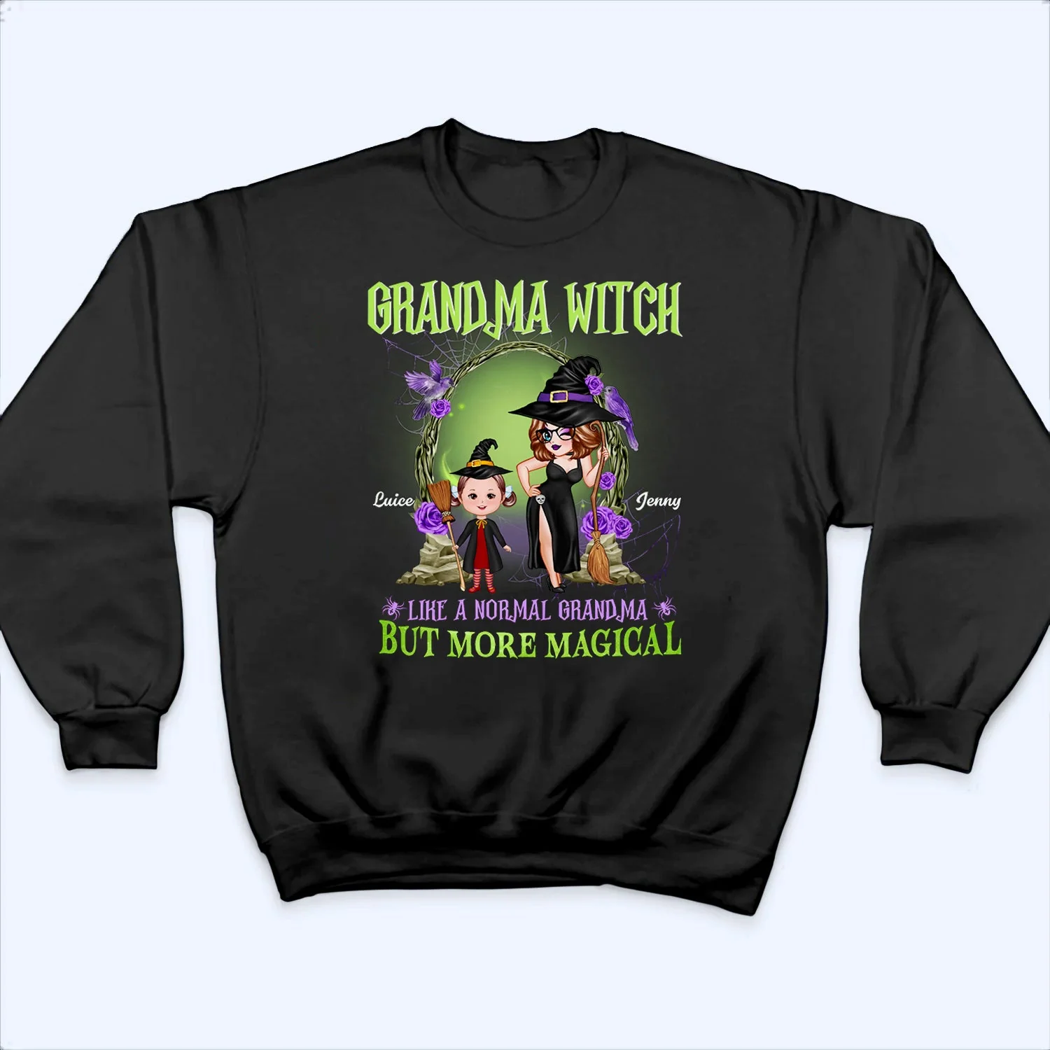 Personalized Grandma Witch Classic Tee, Standing Witch Grandma & Child, Unique Halloween Gift - Image 4