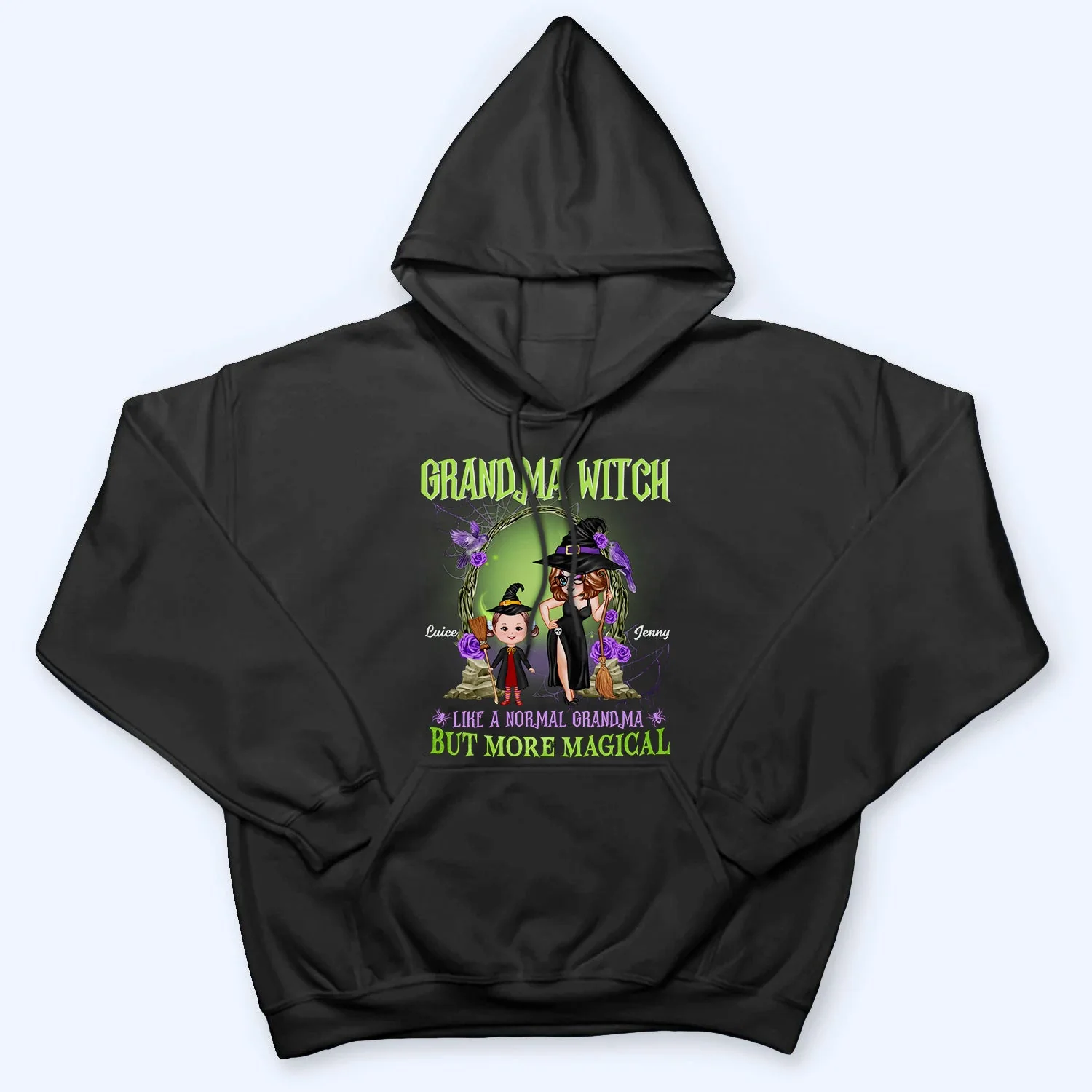 Personalized Grandma Witch Classic Tee, Standing Witch Grandma & Child, Unique Halloween Gift - Image 5