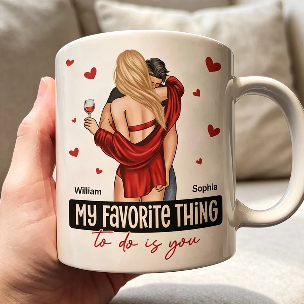 Personalized Ceramic Mug With Kissing Couple Art, Unique Creative Gift For Partner