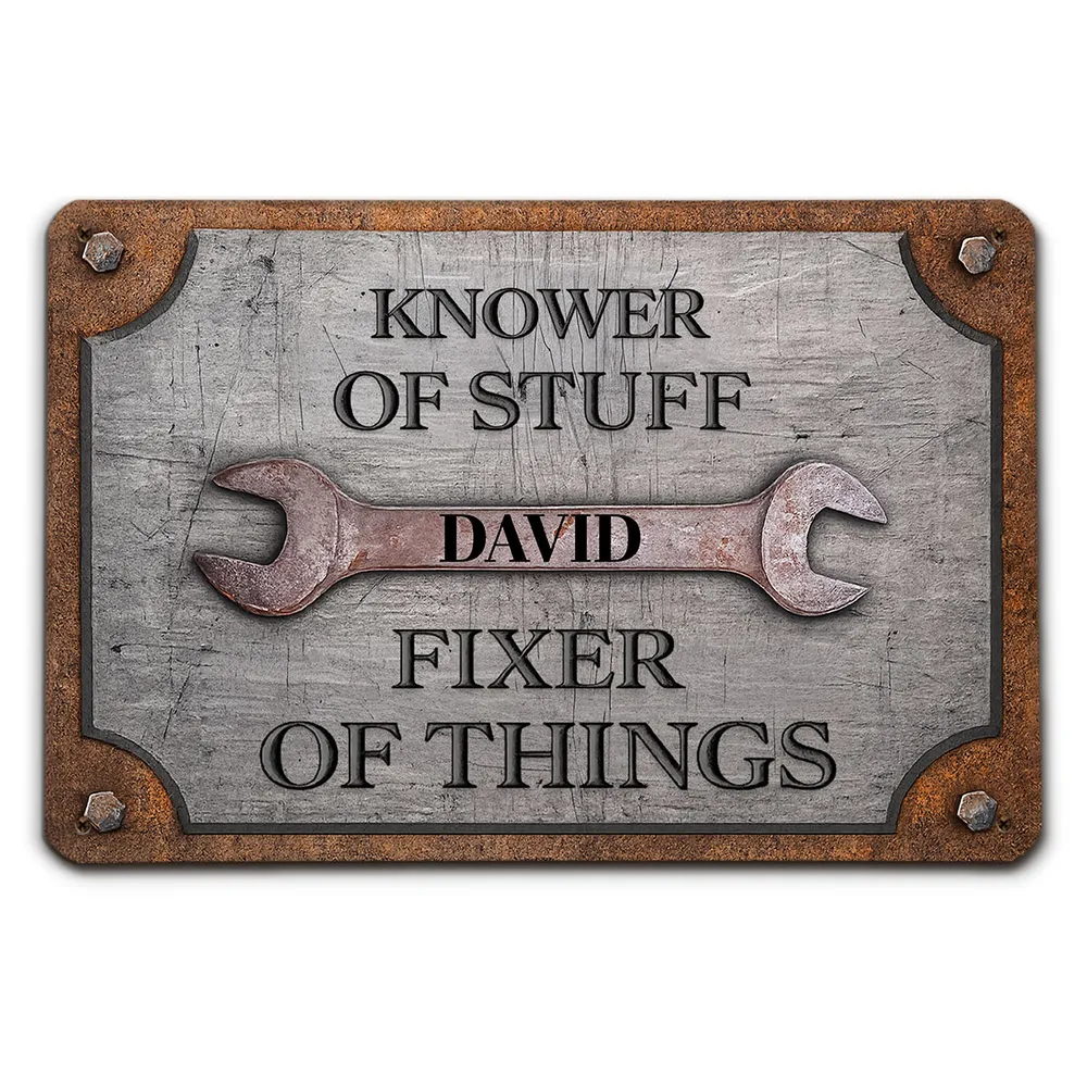 Rectangular Iron Sign, Personalized Knower of Stuff Garage Decor, Creative Gift for DIY Fixer - Image 2