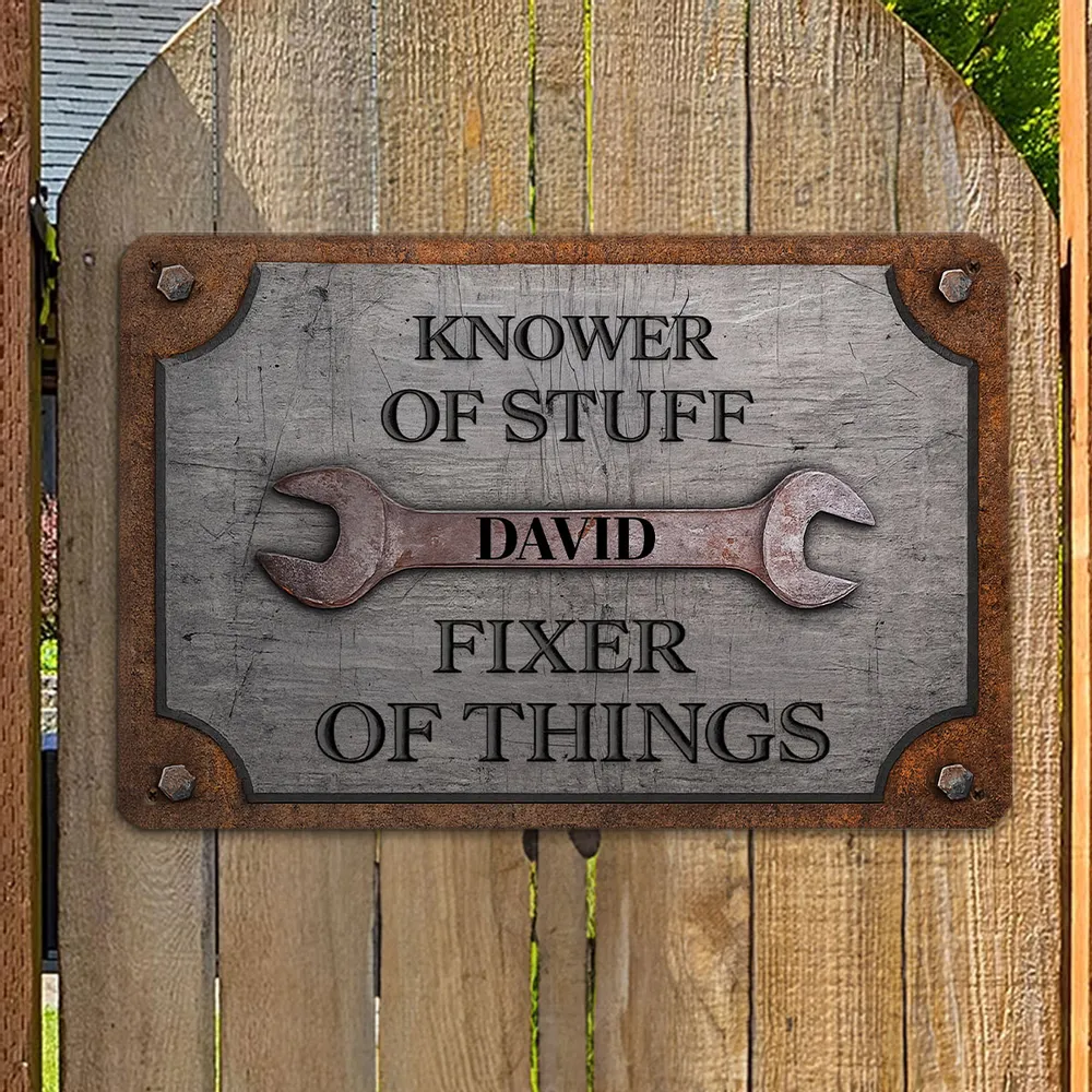 Rectangular Iron Sign, Personalized Knower of Stuff Garage Decor, Creative Gift for DIY Fixer - Image 3