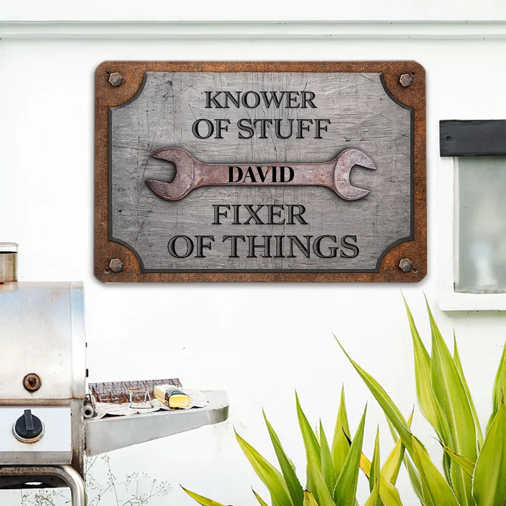 Rectangular Iron Sign, Personalized Knower of Stuff Garage Decor, Creative Gift for DIY Fixer - Image 4