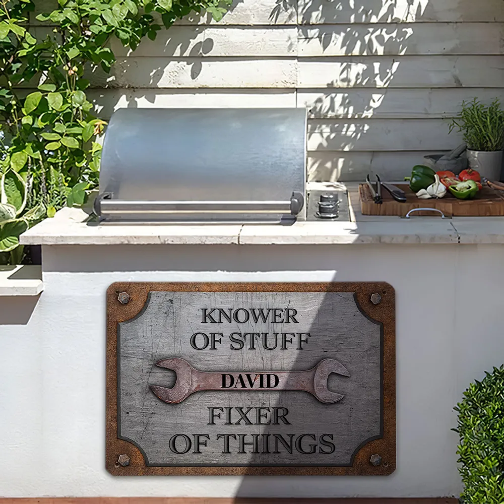 Rectangular Iron Sign, Personalized Knower of Stuff Garage Decor, Creative Gift for DIY Fixer - Image 5
