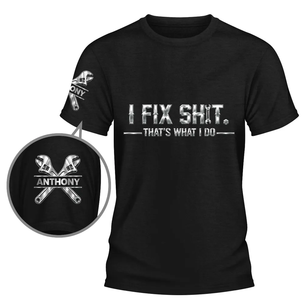 Personalized Dual Print Classic Tee with Mechanic Wrench Art, Unique Creative Gift for Fix-It Guys - Image 2