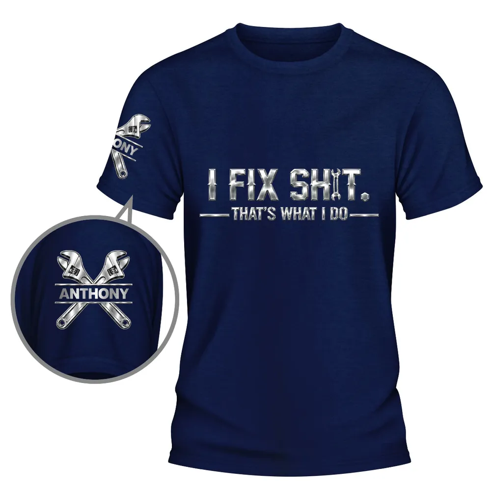 Personalized Dual Print Classic Tee with Mechanic Wrench Art, Unique Creative Gift for Fix-It Guys - Image 3