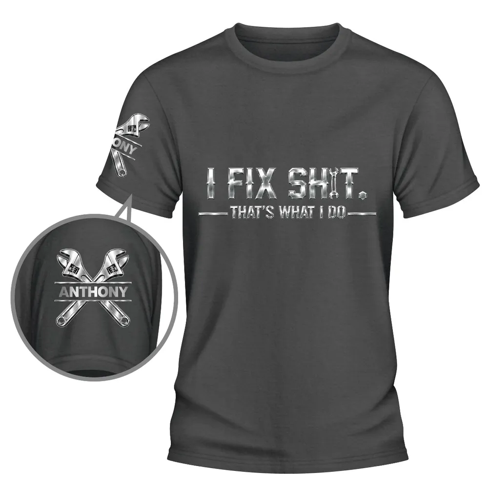 Personalized Dual Print Classic Tee with Mechanic Wrench Art, Unique Creative Gift for Fix-It Guys - Image 5