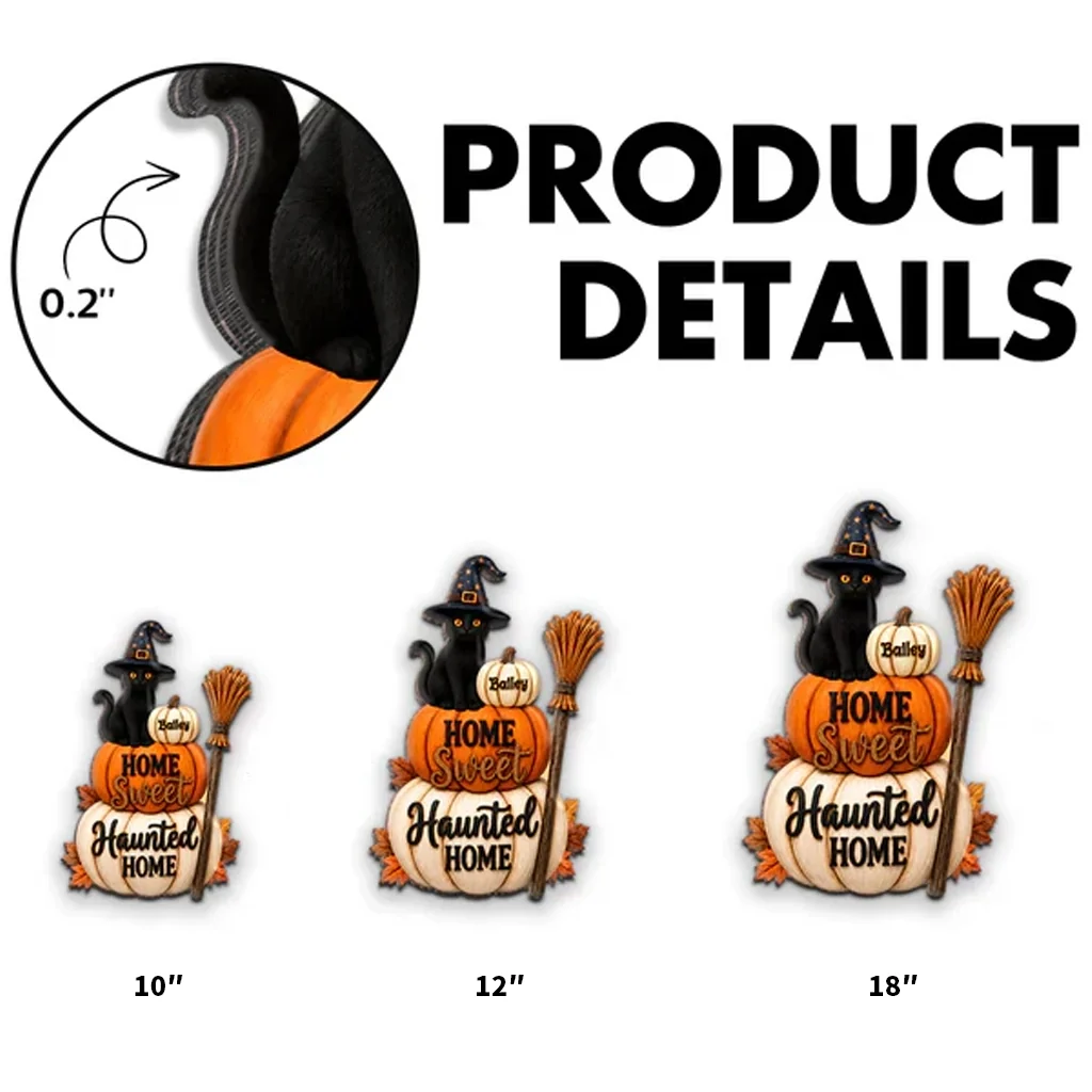 Personalized Wooden Sign With Witch Cat & Pumpkins, Halloween Door Decor, Unique Gift For Cat Lovers - Image 4
