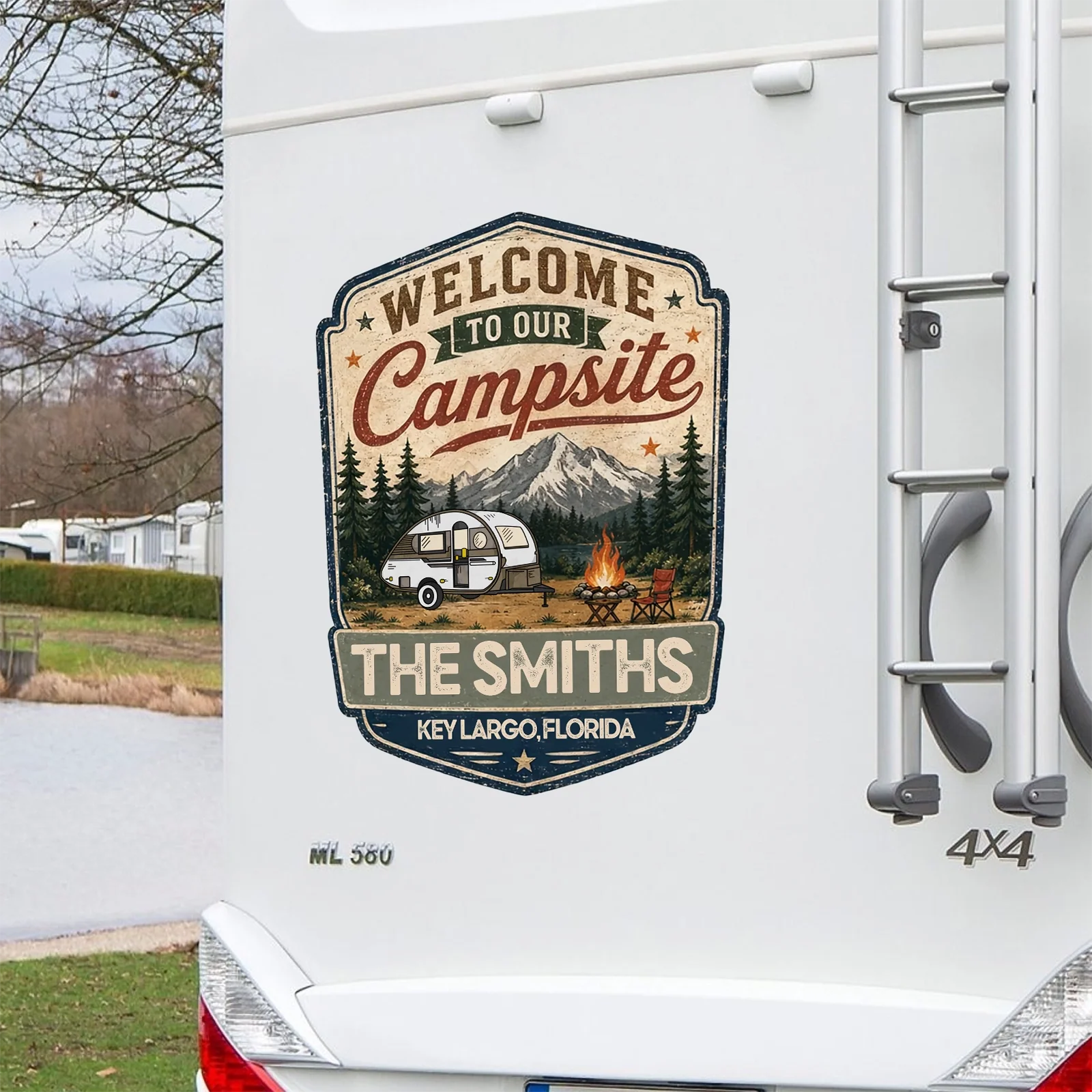 Personalized RV Sticker Decal, Vintage Campsite Camper Design, Unique Creative Gift for Campers - Image 2