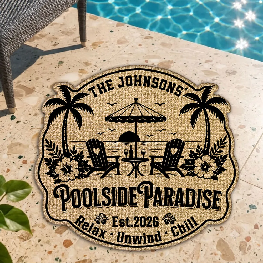 Personalized Shaped Doormat, Poolside Paradise Design, Unique Gift for Pool Owners & Families - Image 2