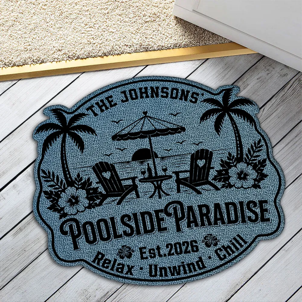 Personalized Shaped Doormat, Poolside Paradise Design, Unique Gift for Pool Owners & Families - Image 4