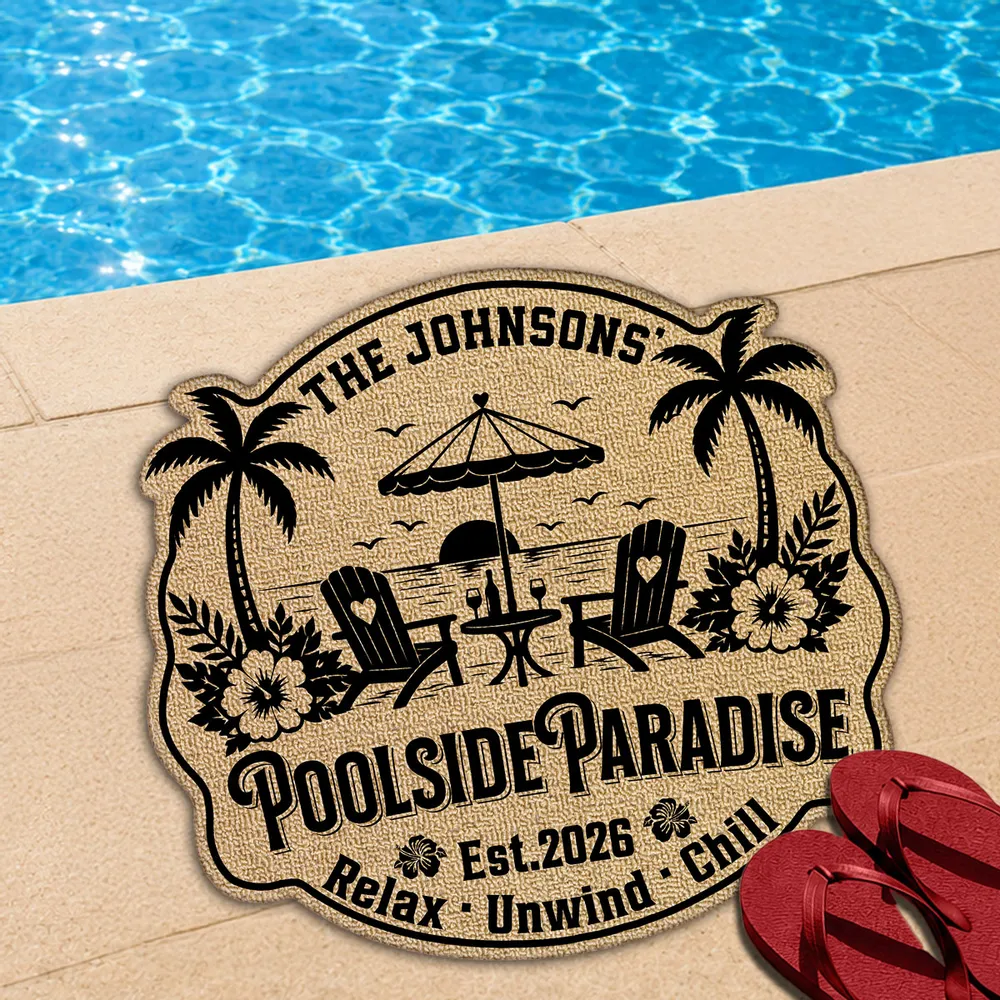 Personalized Shaped Doormat, Poolside Paradise Design, Unique Gift for Pool Owners & Families - Image 7