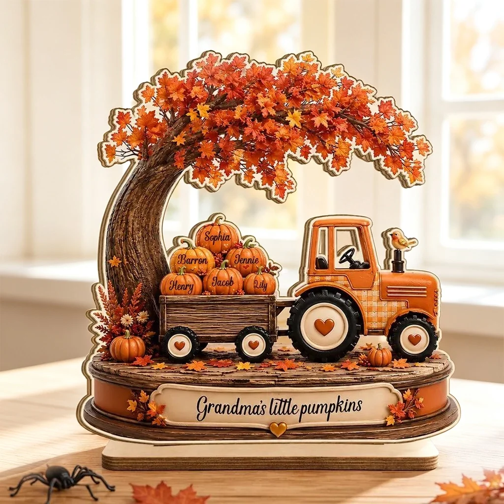 Personalized 2-Layer Wooden Plaque with Grandma's Little Pumpkins, Unique Fall Gift for Grandma