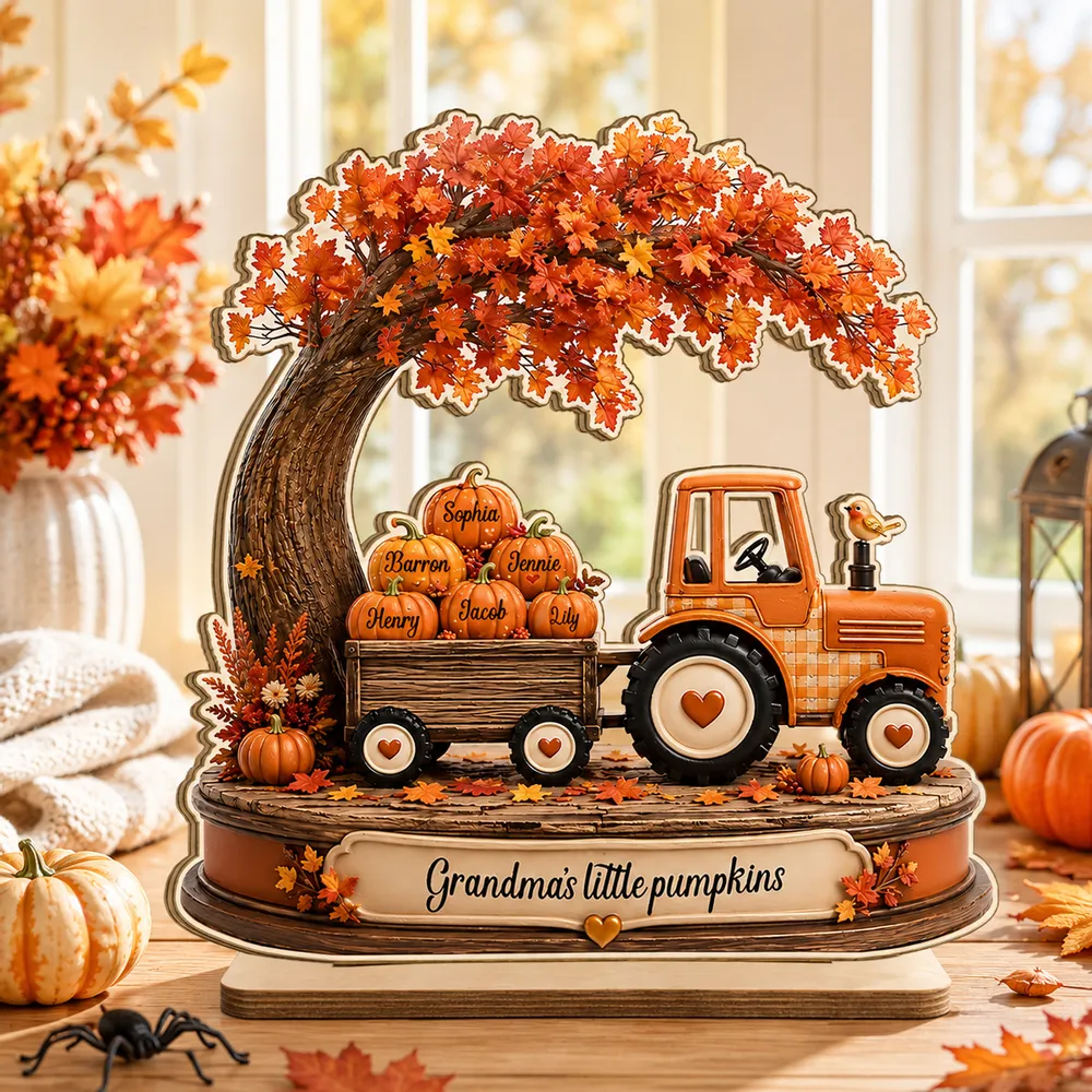 Personalized 2-Layer Wooden Plaque with Grandma's Little Pumpkins, Unique Fall Gift for Grandma - Image 2