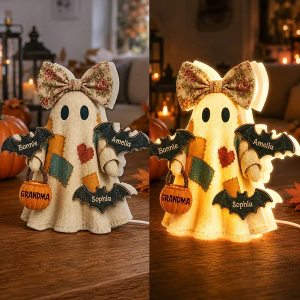 Personalized Grandma Ghost Acrylic Light Box, Patchwork Design with Bats, Unique Halloween Gift for Grandma - Image 7