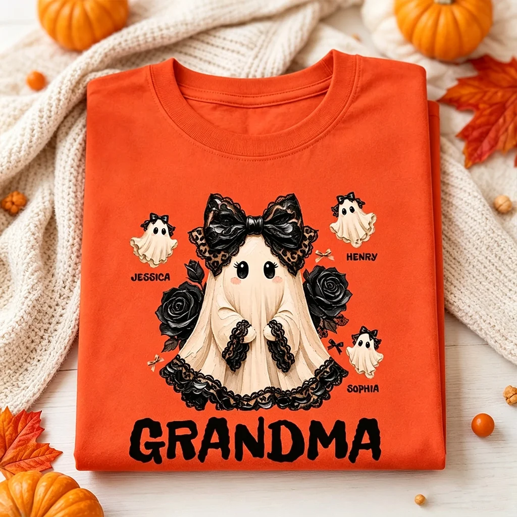 Custom Grandma Halloween Classic Tee, Cute Ghost Family Party Outfit, Unique Gift For Nana