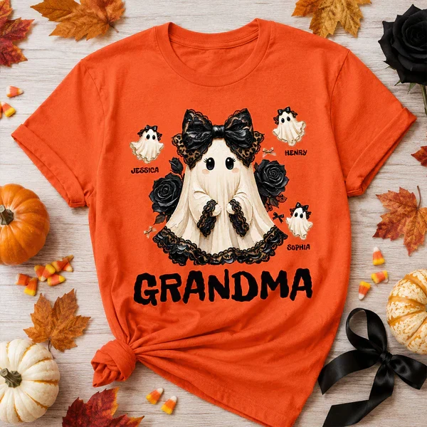 Custom Grandma Halloween Classic Tee, Cute Ghost Family Party Outfit, Unique Gift For Nana - Image 4