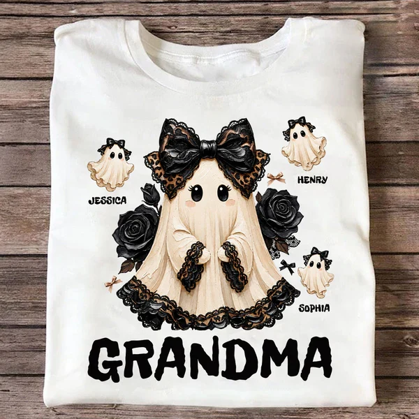 Custom Grandma Halloween Classic Tee, Cute Ghost Family Party Outfit, Unique Gift For Nana - Image 6