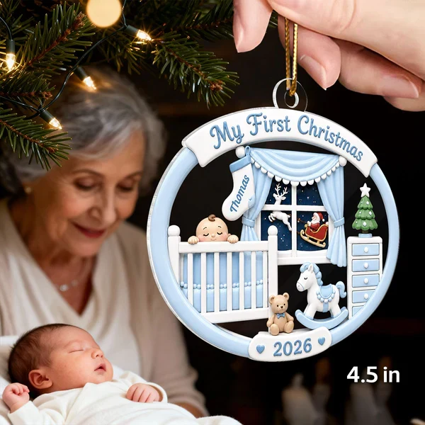 Personalized Acrylic Ornament, Baby's First Christmas Nursery Scene, Unique Gift for New Parents - Image 3