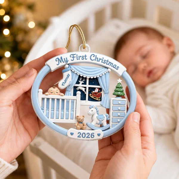 Personalized Acrylic Ornament, Baby's First Christmas Nursery Scene, Unique Gift for New Parents - Image 5