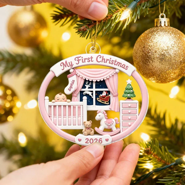 Personalized Acrylic Ornament, Baby's First Christmas Nursery Scene, Unique Gift for New Parents - Image 6