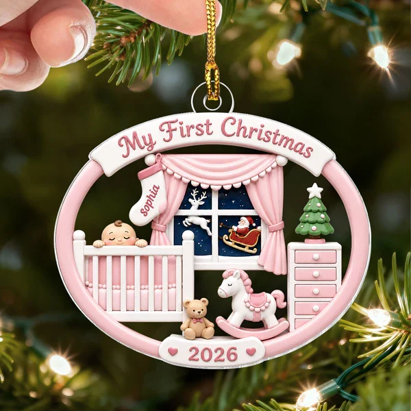 Personalized Acrylic Ornament, Baby's First Christmas Nursery Scene, Unique Gift for New Parents - Image 7