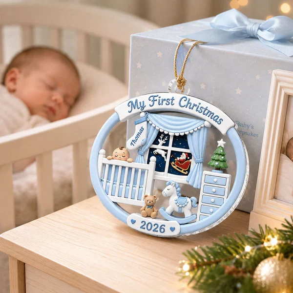 Personalized Acrylic Ornament, Baby's First Christmas Nursery Scene, Unique Gift for New Parents - Image 8