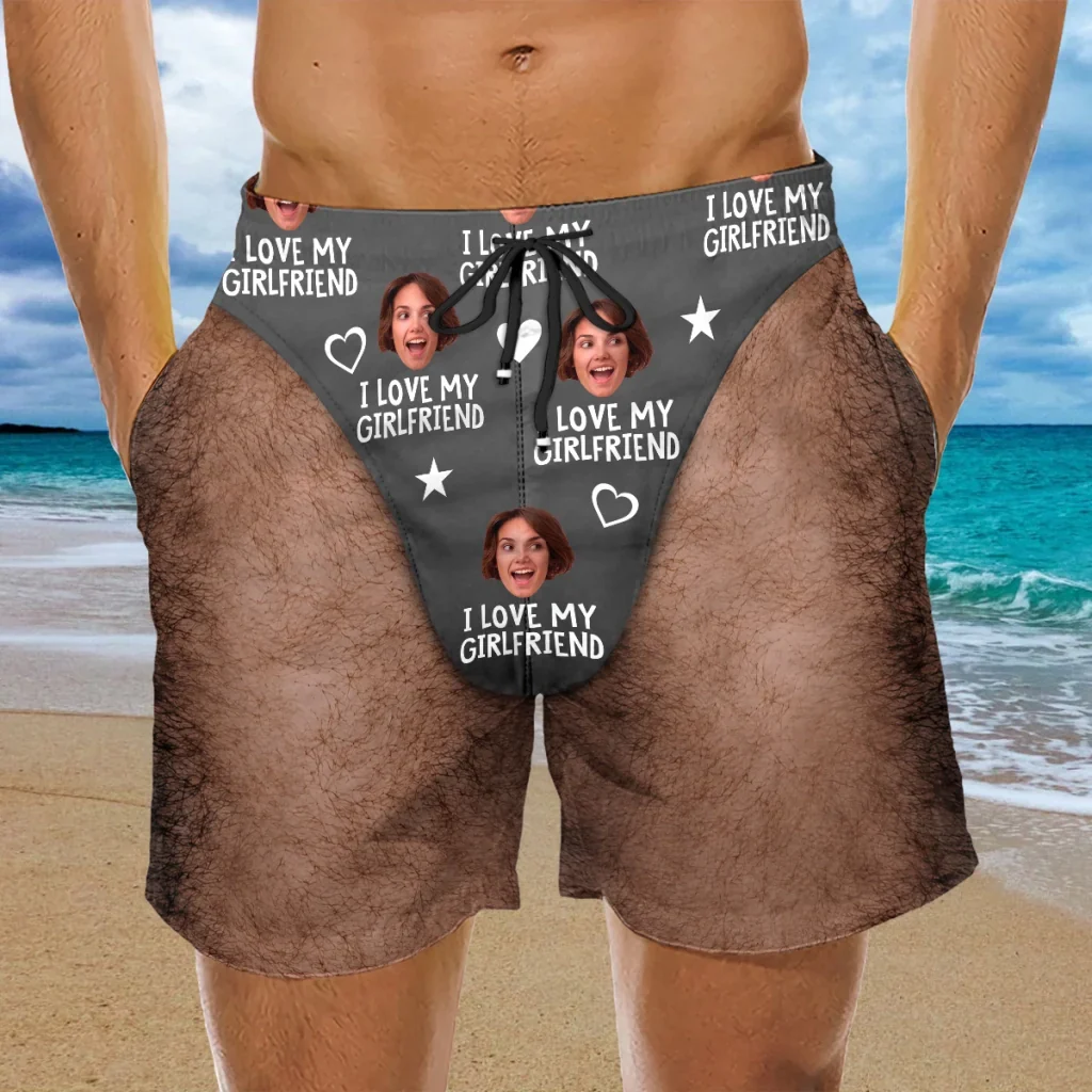 Personalized Men's Beach Shorts, I Love My Wife Red Funny Design, Unique Gift for Husband - Image 4