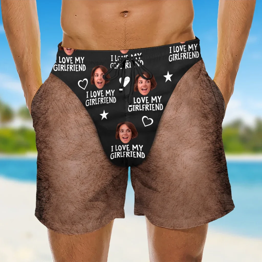 Personalized Men's Beach Shorts, I Love My Wife Red Funny Design, Unique Gift for Husband - Image 5