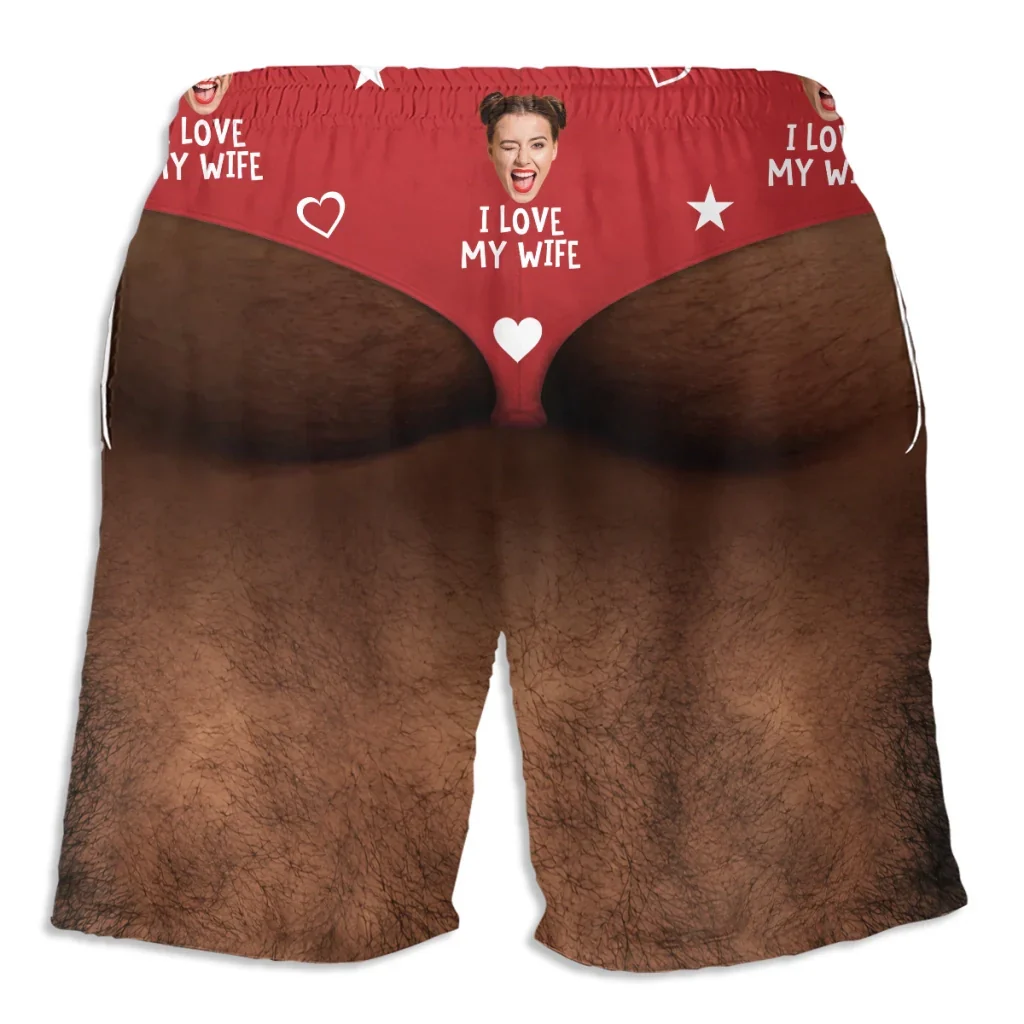 Personalized Men's Beach Shorts, I Love My Wife Red Funny Design, Unique Gift for Husband - Image 6