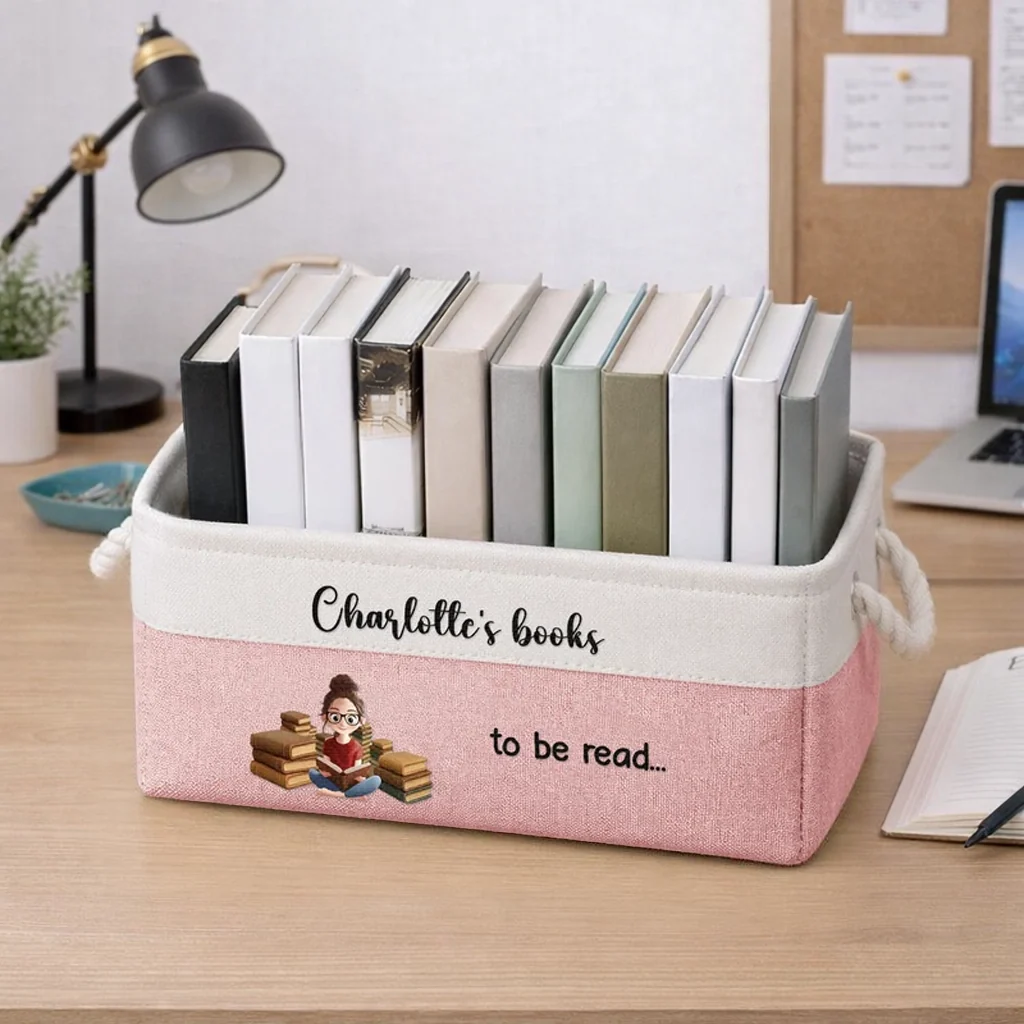 Personalized Cotton Linen Rope Basket with To Be Read Design, Creative Gift for Kids Reading Nook