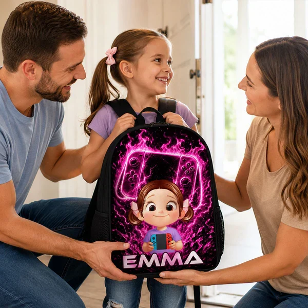Personalized Kids School Backpack, Neon Gamer Design for Son or Daughter, Unique Back to School Gift - Image 5