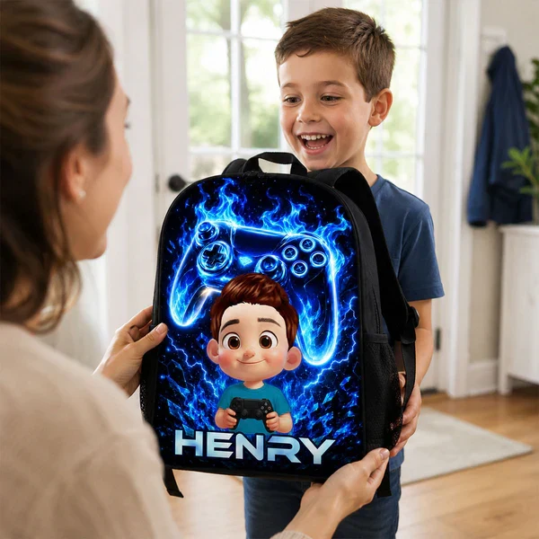Personalized Kids School Backpack, Neon Gamer Design for Son or Daughter, Unique Back to School Gift - Image 8
