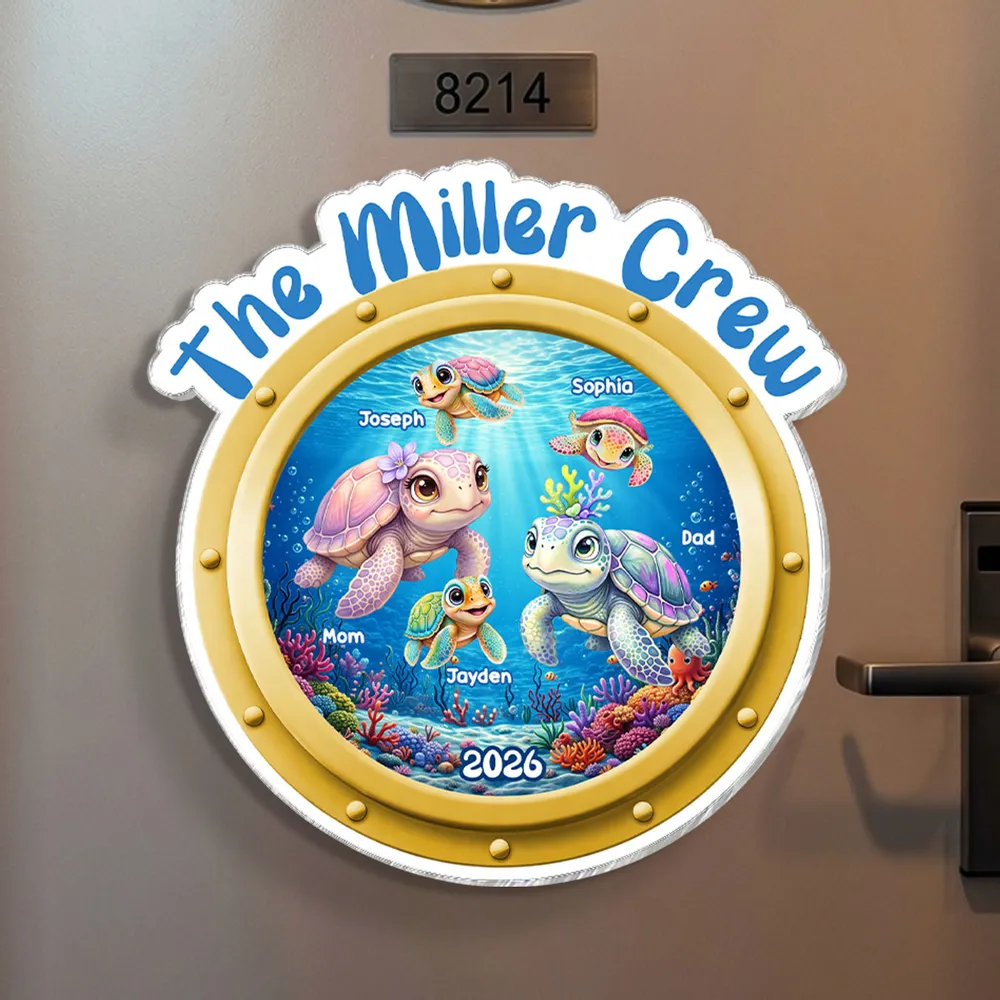 Personalized Family Cruise Acrylic Magnet, Cute Sea Turtle Porthole Door Decor, Unique Gift for Families - Image 2