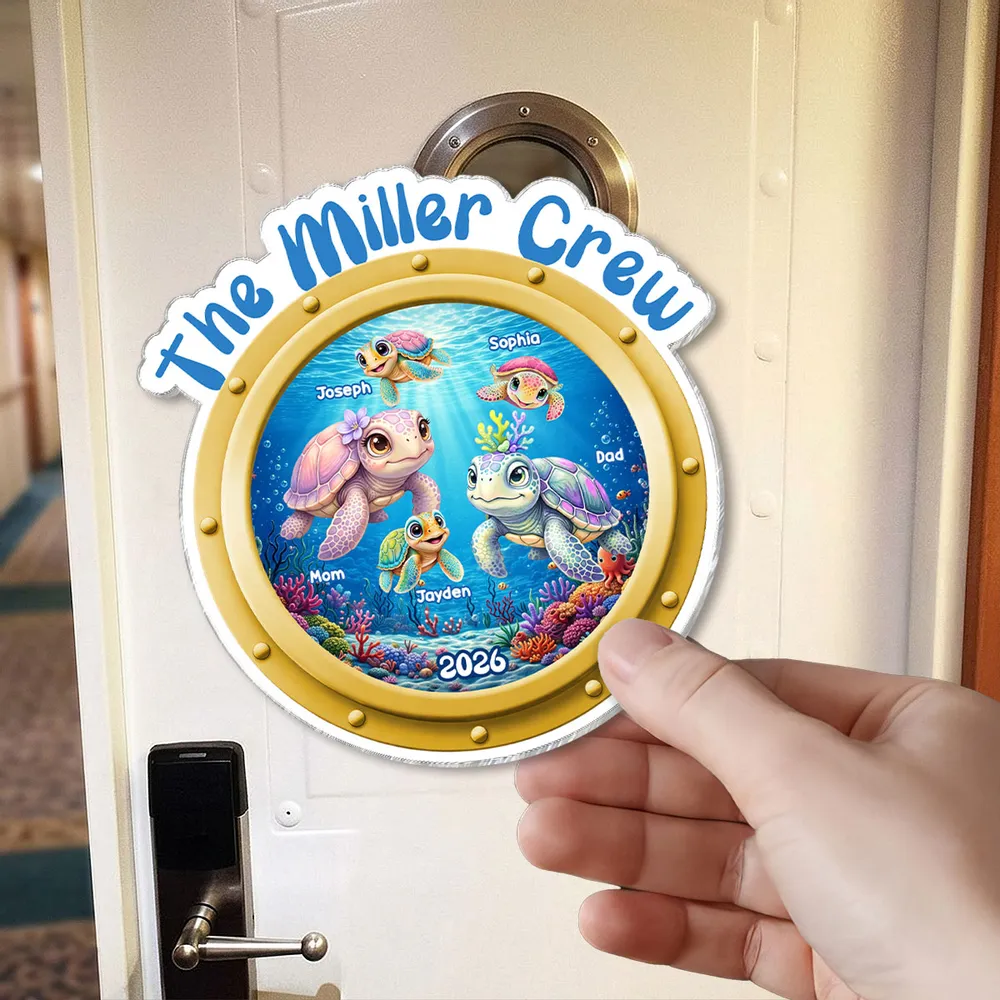 Personalized Family Cruise Acrylic Magnet, Cute Sea Turtle Porthole Door Decor, Unique Gift for Families - Image 3