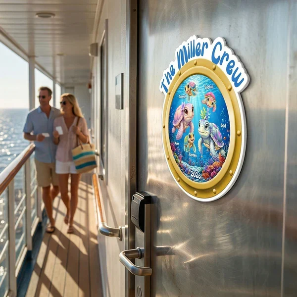 Personalized Family Cruise Acrylic Magnet, Cute Sea Turtle Porthole Door Decor, Unique Gift for Families - Image 7