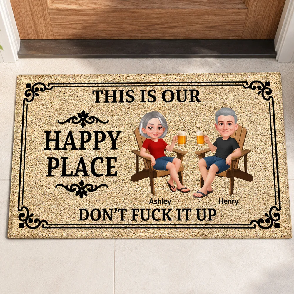 Happy Place Doormat, Personalized Couple Entryway Decor, Unique Creative Gift For Home - Image 2