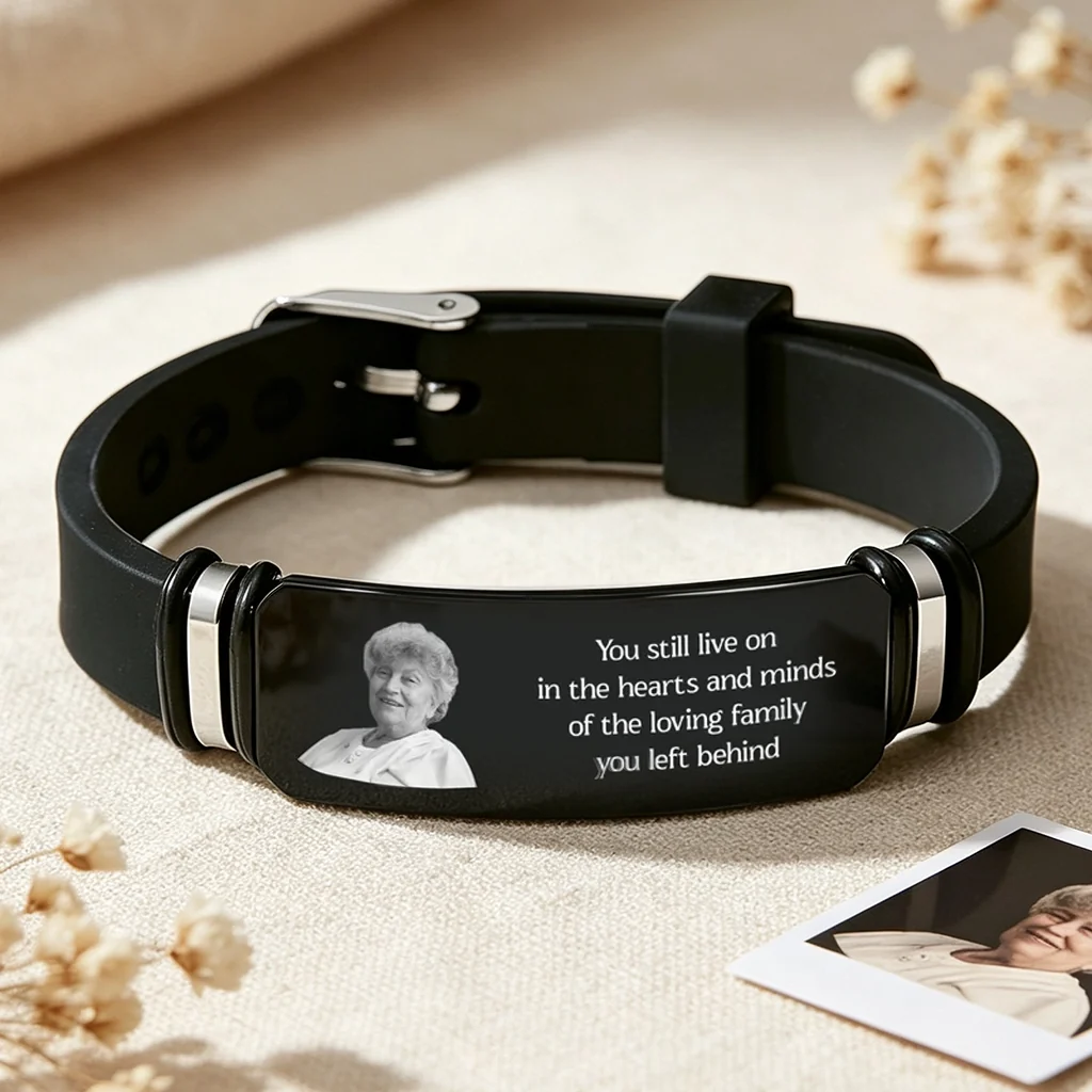 Personalized Silicone Bracelet with Memorial Photo, Unique Sympathy Gift for Family Keepsake