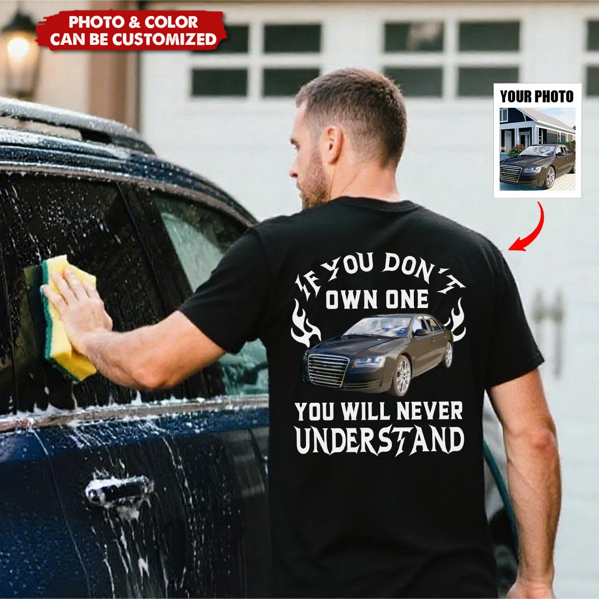 Car Owner Quote Classic Tee with Custom Photo & Color, Creative Gift for Him, Walking Street Casual Look - Image 5