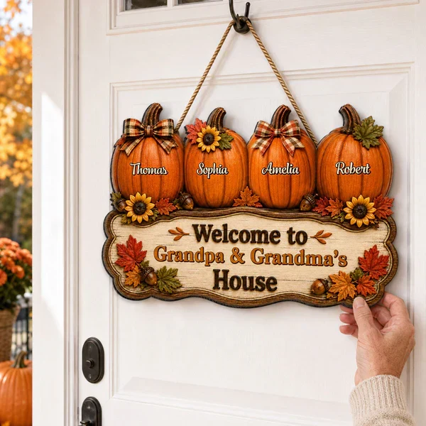 Personalized Wooden Sign with Fall Pumpkins, Unique Gift for Grandma & Grandpa's Cozy House - Image 2