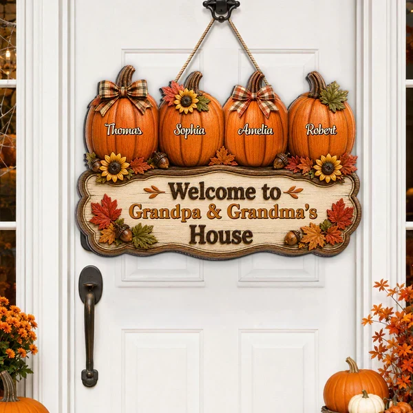 Personalized Wooden Sign with Fall Pumpkins, Unique Gift for Grandma & Grandpa's Cozy House - Image 3