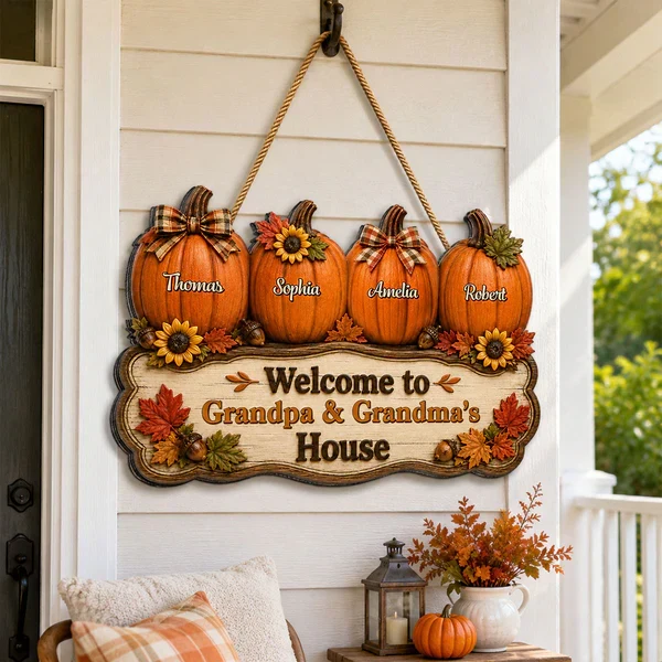 Personalized Wooden Sign with Fall Pumpkins, Unique Gift for Grandma & Grandpa's Cozy House - Image 6