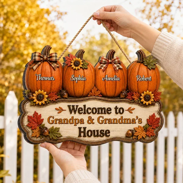 Personalized Wooden Sign with Fall Pumpkins, Unique Gift for Grandma & Grandpa's Cozy House - Image 7