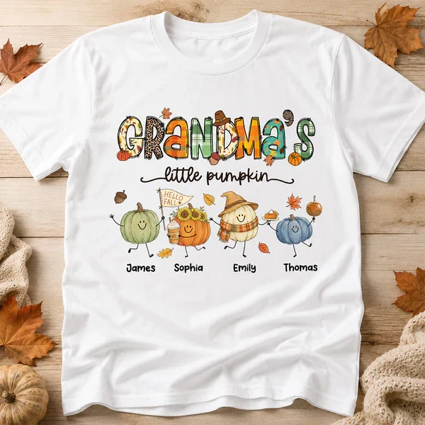Personalized Classic Tee, Grandma's Little Pumpkin Fall Doodle Shirt, Unique Gift for Grandma - Image 3