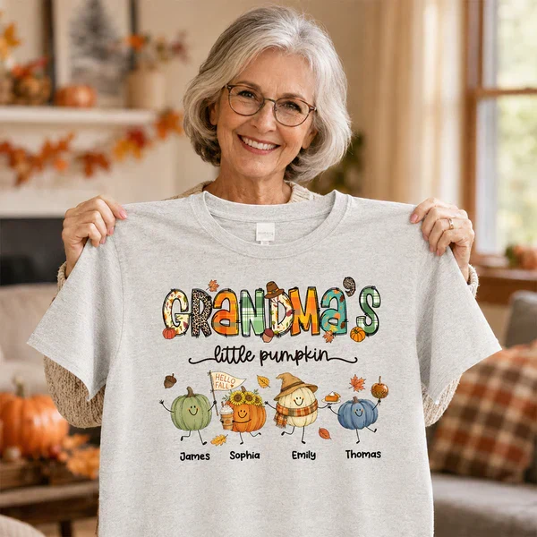 Personalized Classic Tee, Grandma's Little Pumpkin Fall Doodle Shirt, Unique Gift for Grandma - Image 4