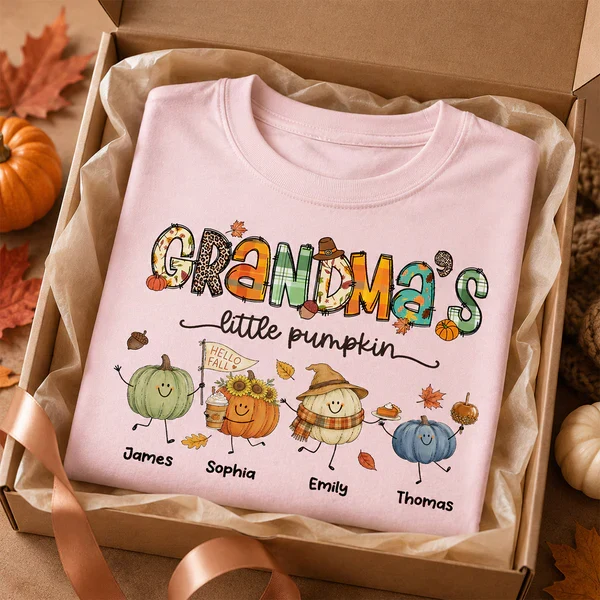 Personalized Classic Tee, Grandma's Little Pumpkin Fall Doodle Shirt, Unique Gift for Grandma - Image 5