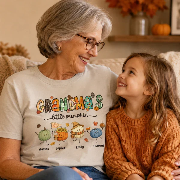 Personalized Classic Tee, Grandma's Little Pumpkin Fall Doodle Shirt, Unique Gift for Grandma - Image 7