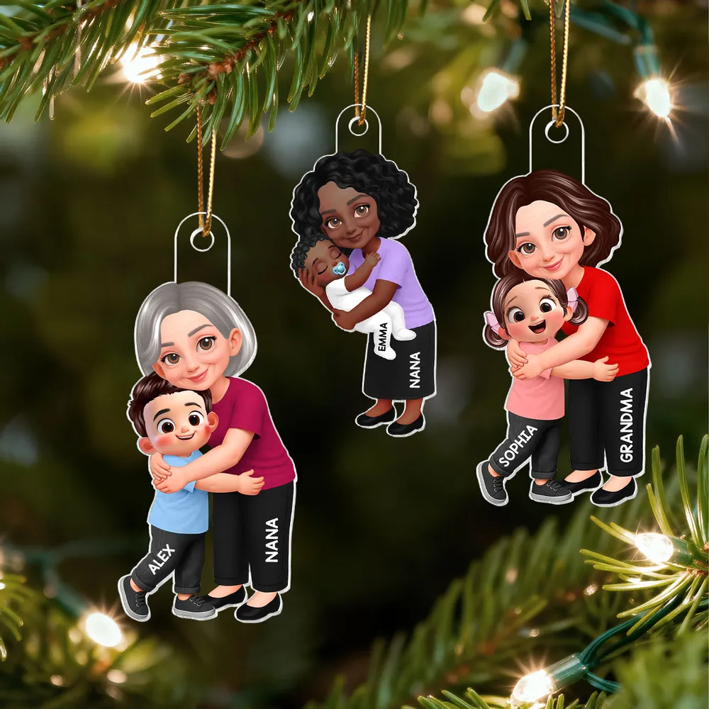 Personalized Acrylic Ornament For Grandma, Hugging Grandchild Cartoon, Creative Gift For Family Memories - Image 2