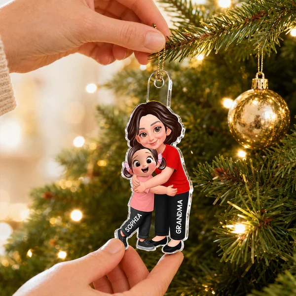 Personalized Acrylic Ornament For Grandma, Hugging Grandchild Cartoon, Creative Gift For Family Memories - Image 5